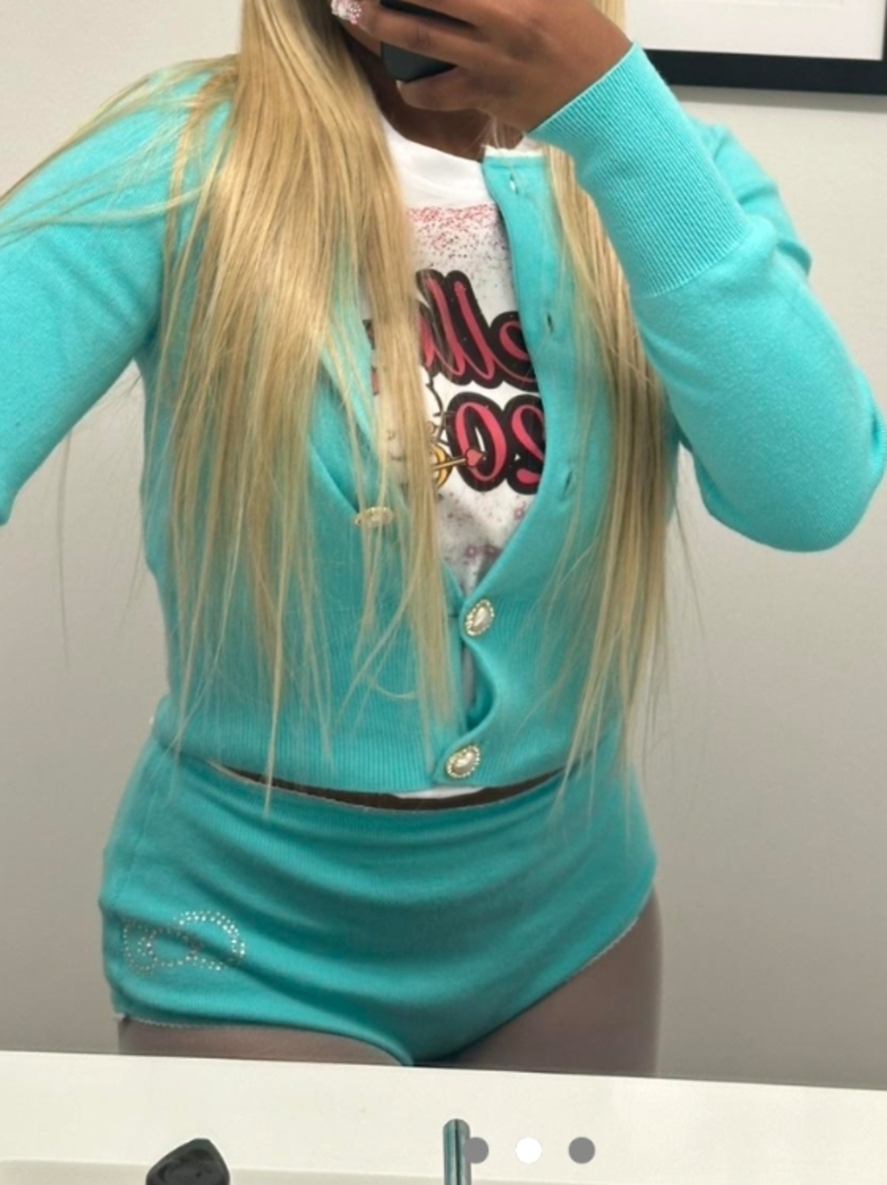 Forever 21 X Hello Kitty Aqua Knit Cardigan and High-Waist Brief Set - Picture 2 of 2